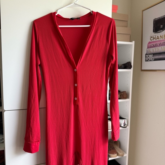 CHICME Red V-Neck Long Sleeve Fitness Jumpsuit with Open Back Size XL - Picture 8 of 9